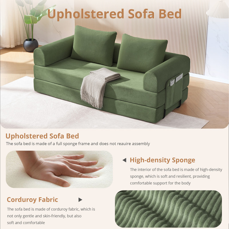 Versatile Foldable Floor Couch - Modular Sectional Sofa For Living Room, Bedroom, And Studio Use, Green