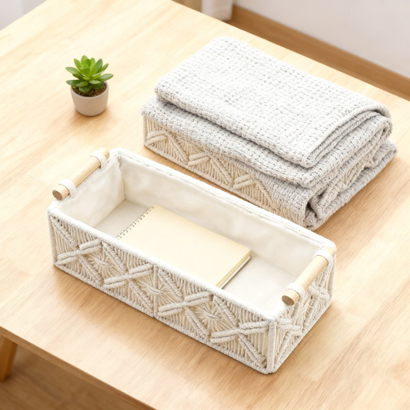 Paniers de rangement en macramé tissés à la main, boîtes de rangement tissées pour la décoration intérieure et les solutions de rangement