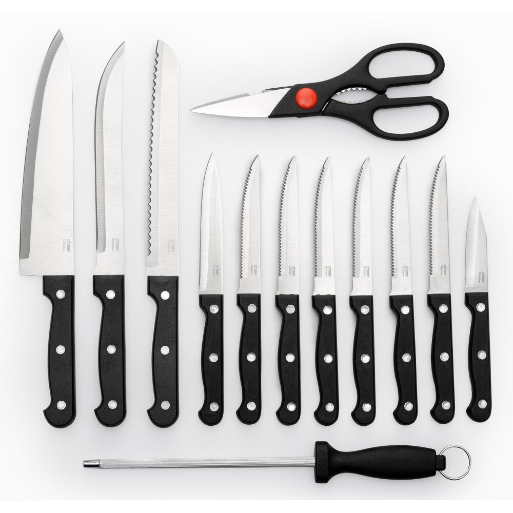 Cheer Collection Stainless Steel Chef Knife Set with Acrylic Stand  (14-Piece), 1 - Food 4 Less