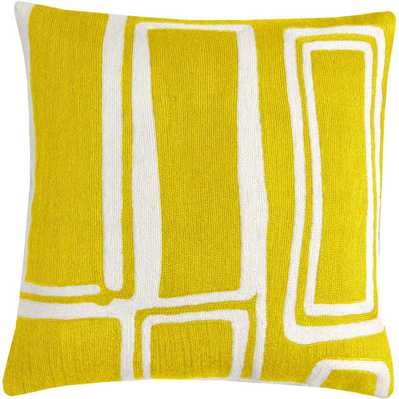 Procession Hand-Embroidered Chain Stitch Pillow, Yellow/Cream