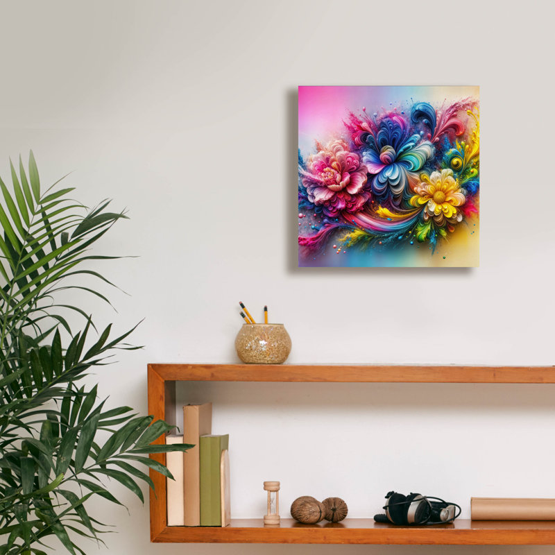  «Flower Paint Splash 3» par Rey Klimt, art mural sur toile, 12 po x 12 po, H 12 po x l 12 po