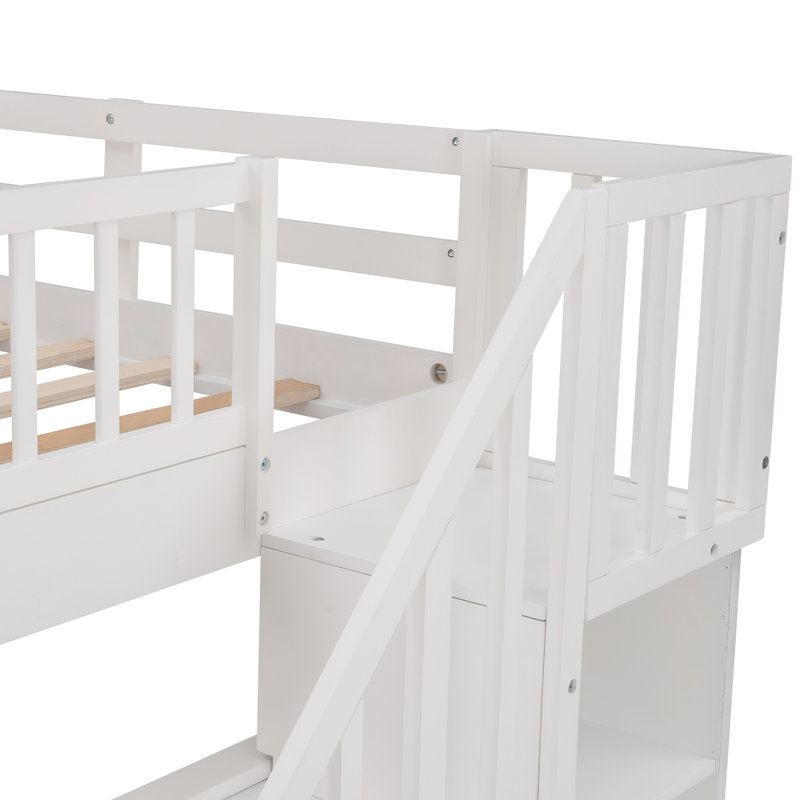 Lit superposé double avec tiroir Stairway, Blanc