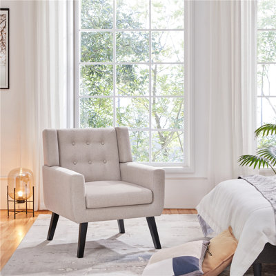 73cm Wide Tufted Polyester Armchair with Solid Wood Legs