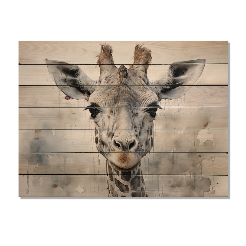 Girafe gracieuse sur une impression de bois, H 10 po x l 20 po x P 0,78 po