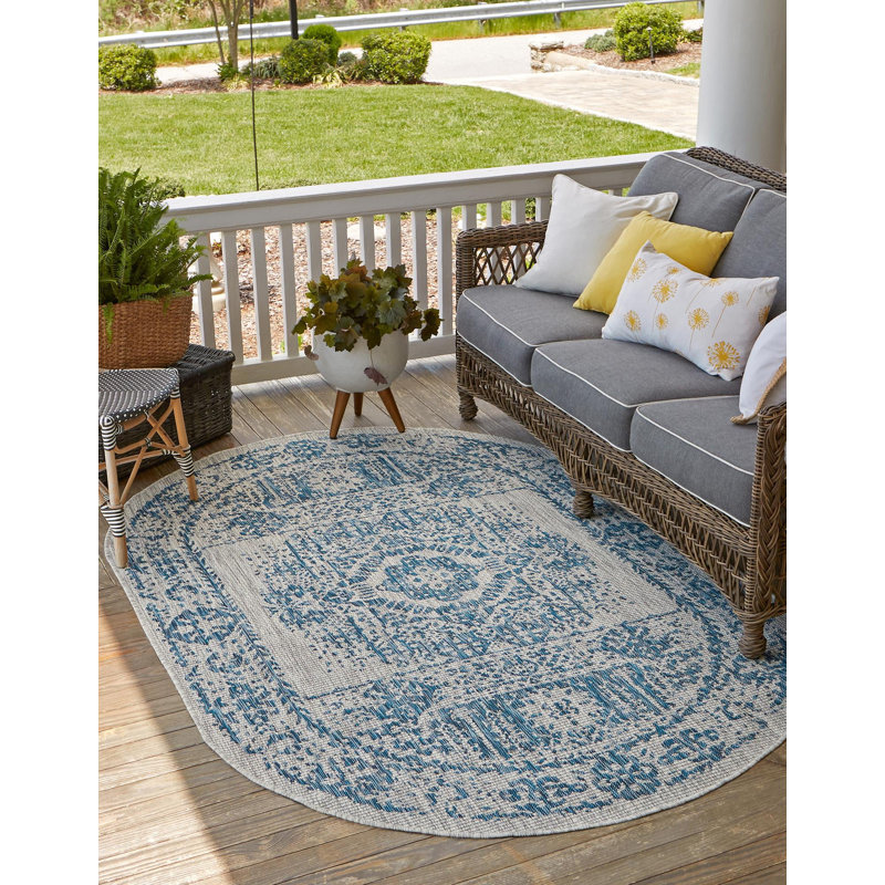Tapis oriental bleu / gris Cowell, Ovale 3 pi 3 po x 5 pi 3 po