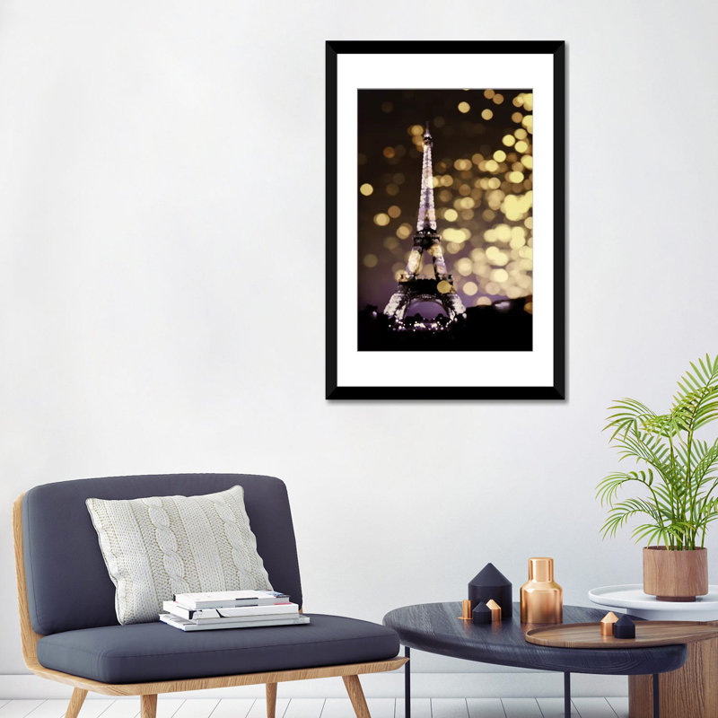 « icon-paris », impression sur toile, H 32 po x l 24 po x P 1 po, Papier d'art encadré noir, Blanc