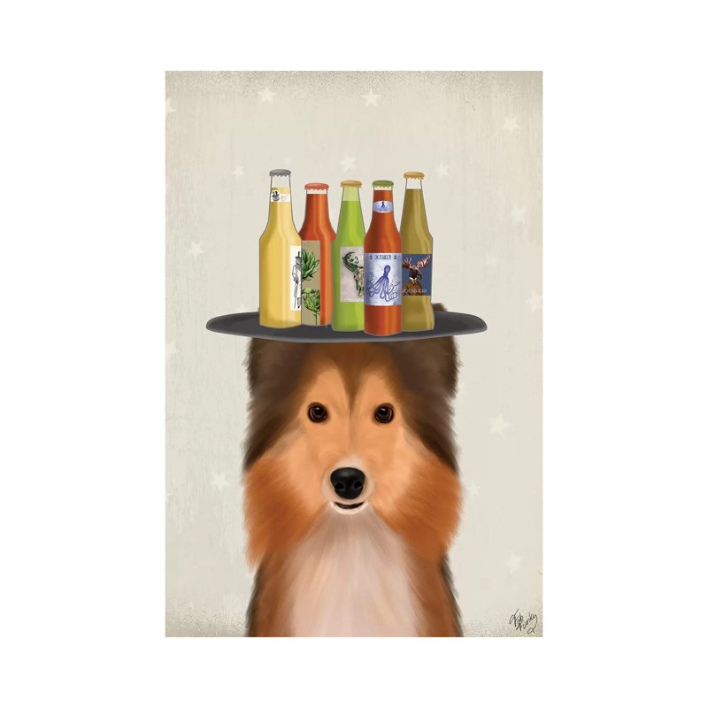 Shetland Sheepdog Beer Lover by Fab Funky - Wrapped Canvas Print, 20.32 cm H x 30.48 cm W