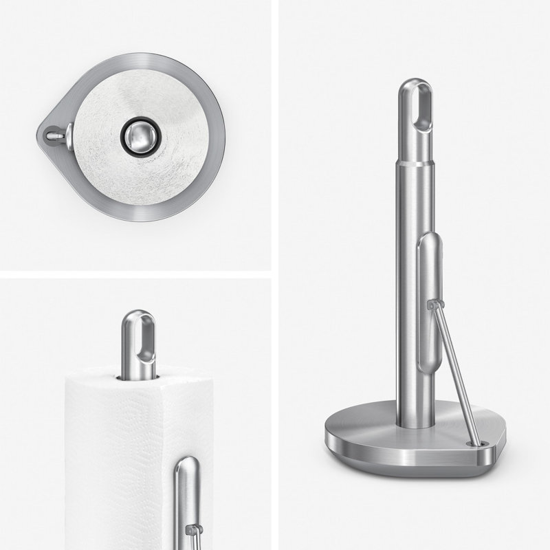 Tension Arm Standing Paper Towel Holder, Brushed Stainless Steel,Silver, Brushed