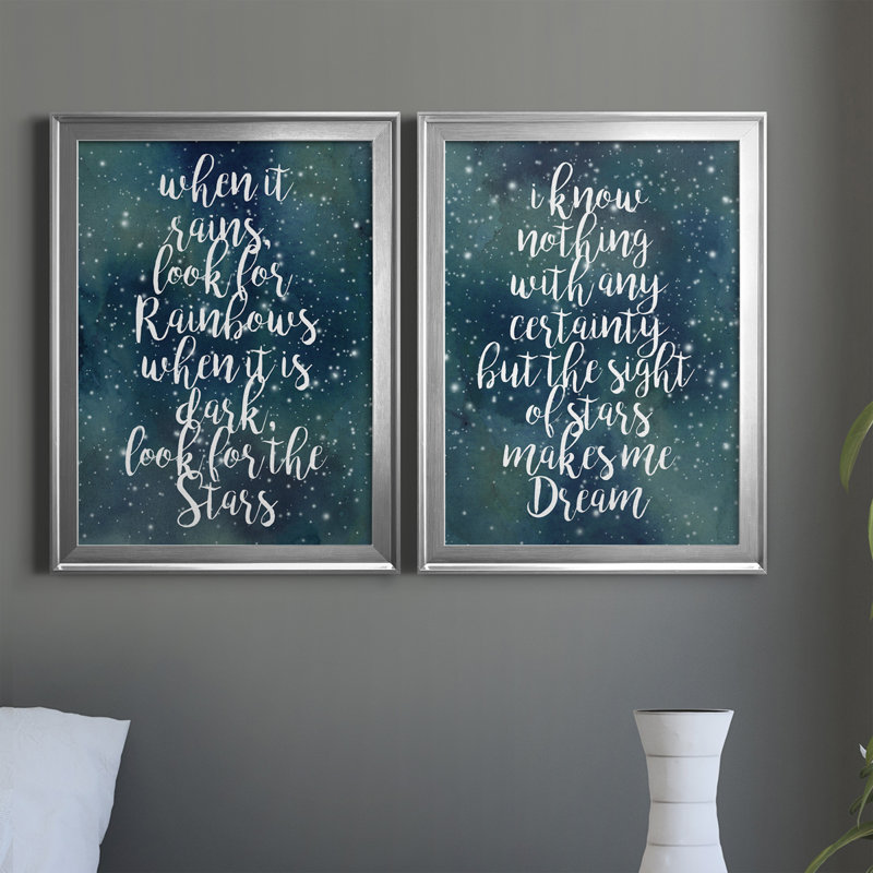 Galaxy Quote I - Ensemble de 2 encadrements d'art textuel sur toile, H 24,5 po x l 18,5 po x P 1,25 po, Cadre argenté