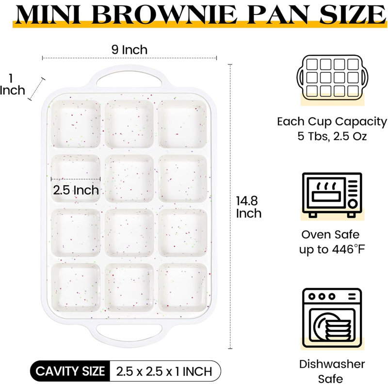 Moule à brownie en silicone 12 tasses avec cadre renforcé en acier inoxydable, moule à cuisson carré antiadhésif pour savon à muffins Brownies