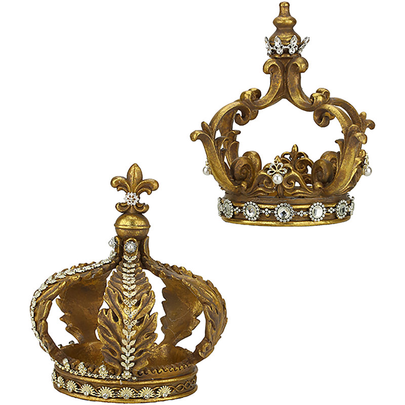 2 Piece Jeweled King and Queen Crown Finial Set