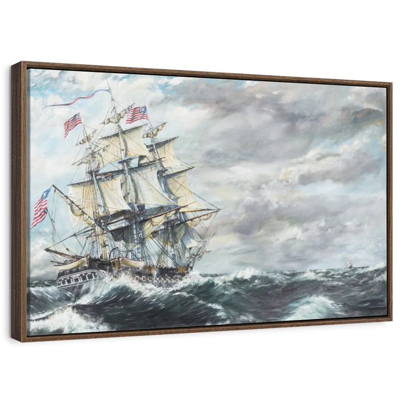Tête de frégate USS Constitution pour frégate, Cadre flottant en noyer, 40 po x 27 po