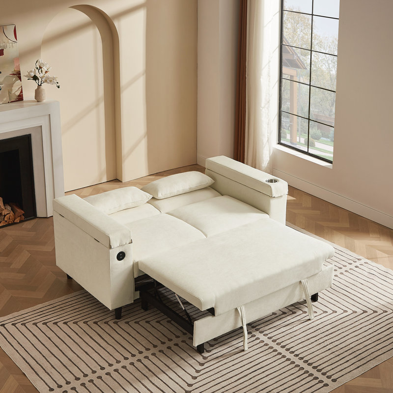 Canapé avec table d'appoint et port USB, Beige