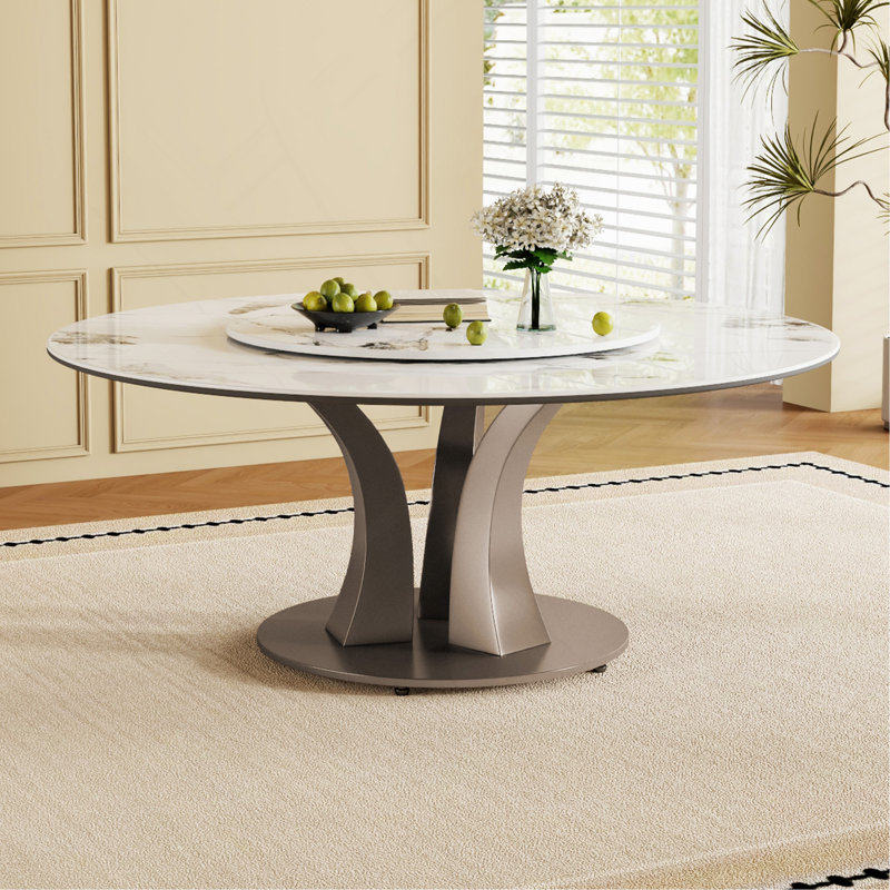 Table de salle à manger 59 "ronde avec plateau tournant rotatif résistant et résistant à la chaleur pour la salle à manger et la cuisine