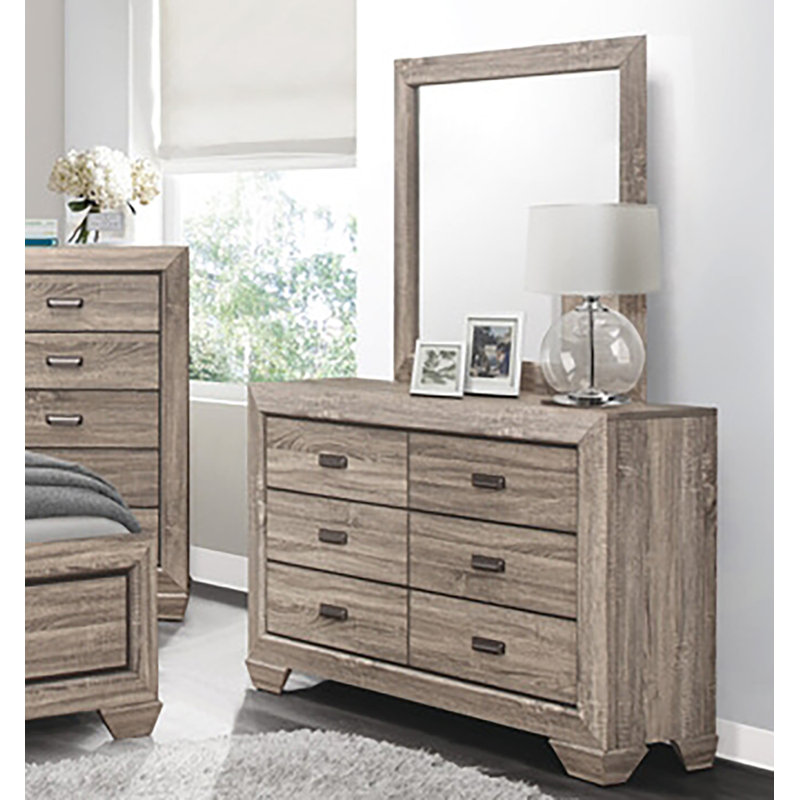 Commode 6 tiroirs avec miroir Patite, Gris