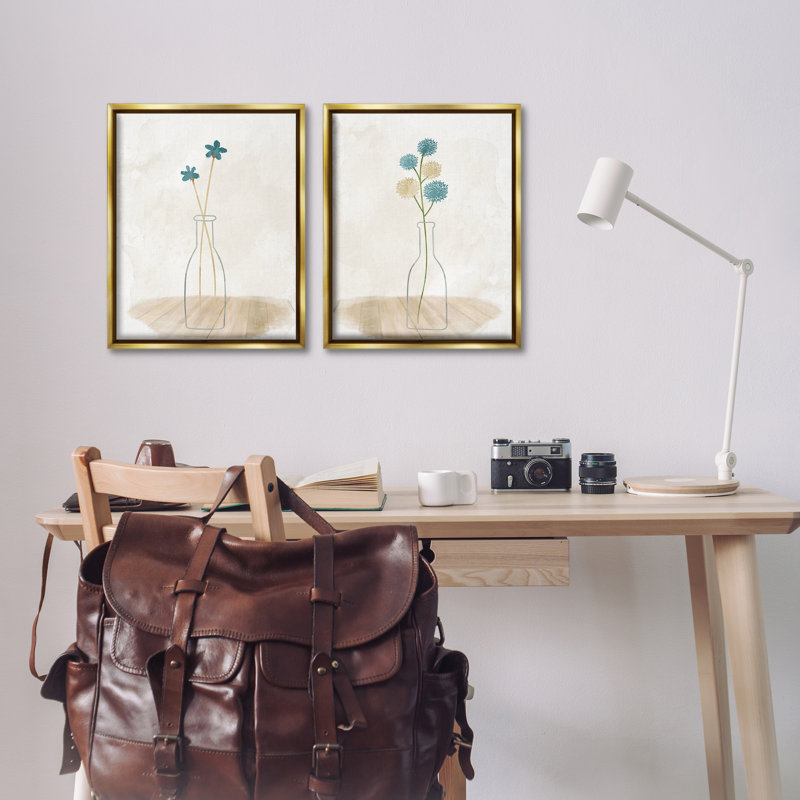 "Simple Flower Sprigs" dans un vase transparent, ensemble de 2 toiles flottantes encadrées par Kim Allen, H 21 po x l 17 po