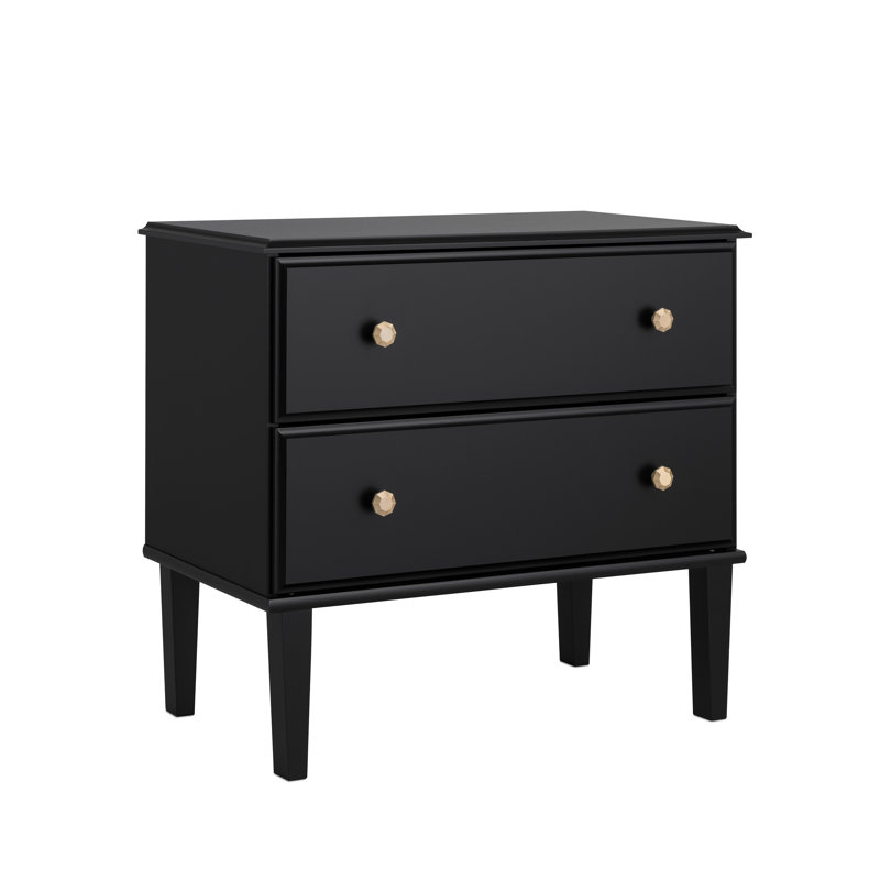 Lux Black 2 Drawer Nightstand with Gold Accents