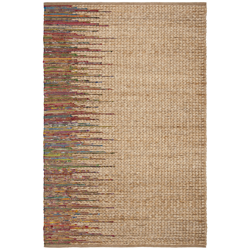 Plympt Handmade Flatweave Cotton Natural/Multi Area Rug, Rectangle 5' x 8'