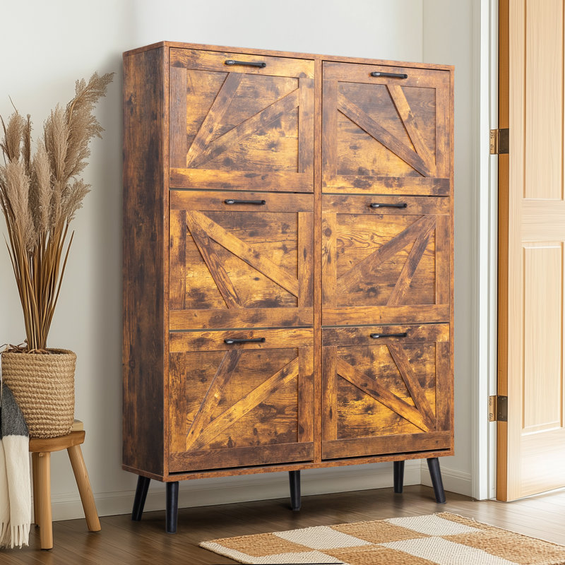 Wooden 6 Flip Drawers Shoe Cabinet, Brown