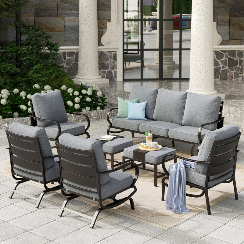 Ensemble de conversation de patio pour 9 personnes Tapasi avec chaises longues berçantes et table de foyer optionnelle, Non