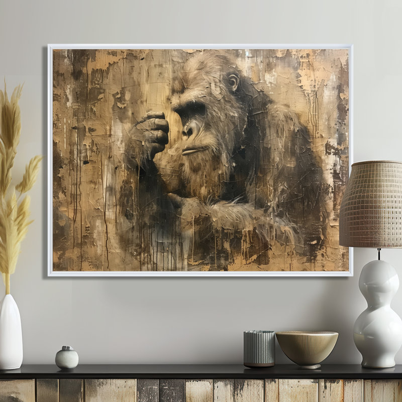 Noir et brun antique Bigfoot I - impression d'art mural Bigfoot, Toile encadrée flottée blanche, H 34 po x l 44 po x P 1,5 po