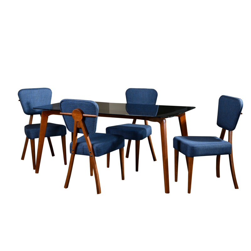 Ensemble repas pour quatre personnes, Noyer / Bleu