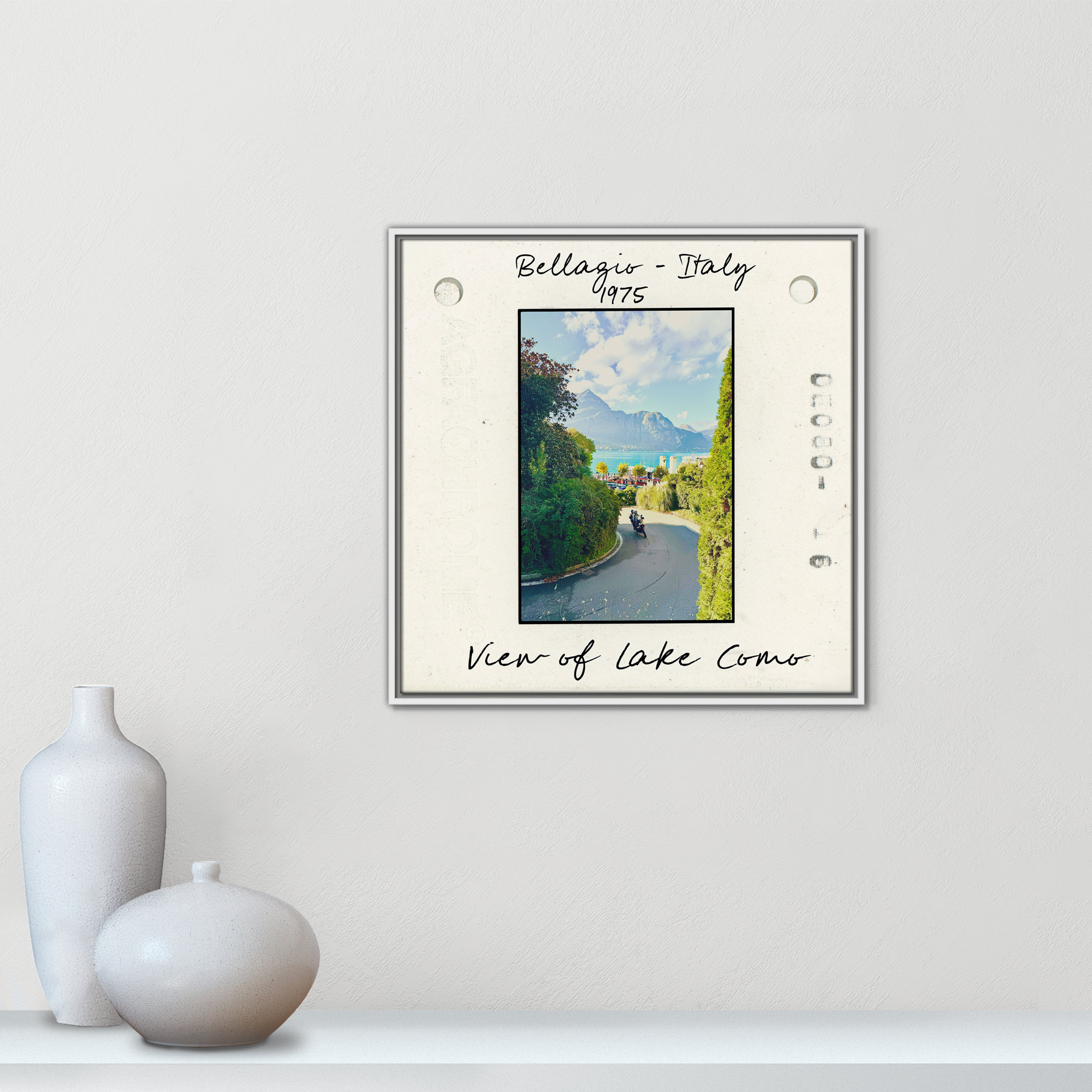 Belaggio, Italy - View of Lake Como Print by Susan Jill, 25.5" H x 25.5" W x 2" D, White Floater Framed Canvas