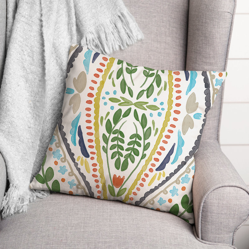 Housse et insert de coussin extérieur d'extérieur, Vert clair, Floral 2