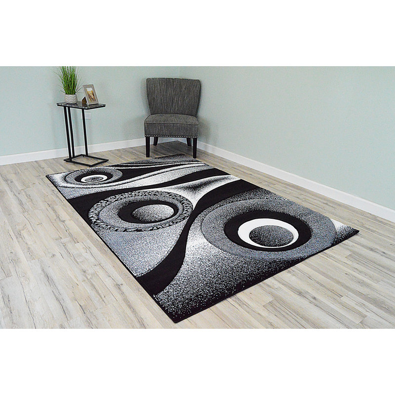 Mccampbell Abstract Area Rug, Rectangle 2' x 4', Black/White