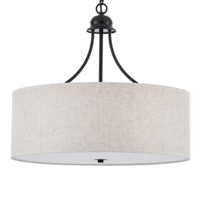 6-Light Modern Drum Black Chandelier with Linen Shade