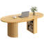 Table basse cannelée avec rangement dissimulé, table centrale cannelée ovale avec tablette réglable à 3 niveaux