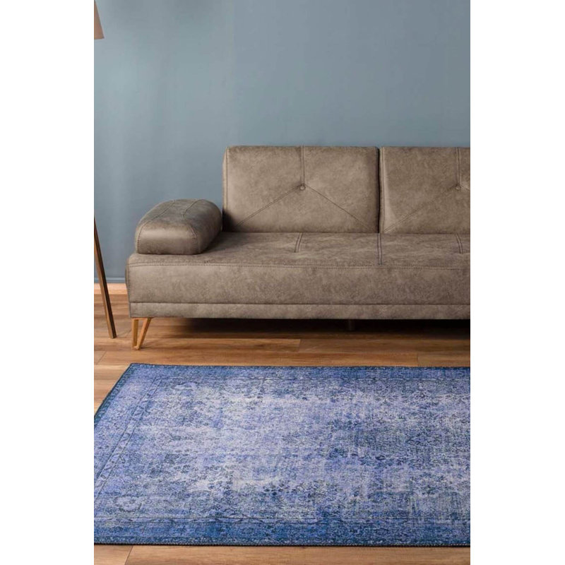 Tapis décoratif bleu marine à motif rétro, Rond 5 pi