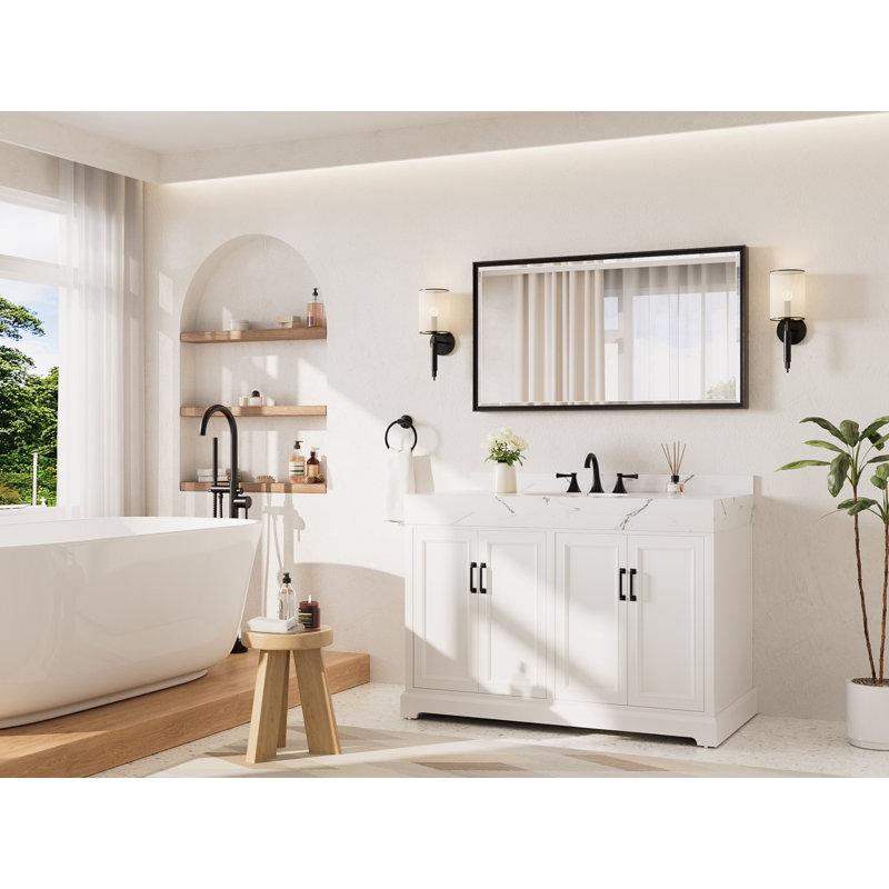 Miroir de salle de bain rectangulaire biseauté avec cadre en aluminium , 48 po x 24 po, Noir