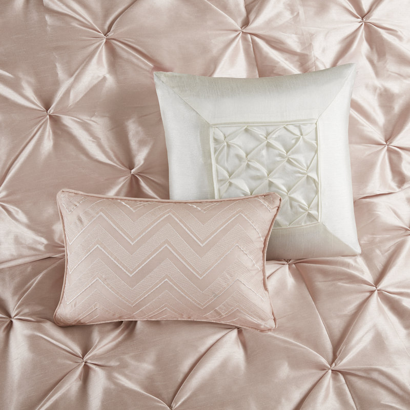 Laurel 7 Piece Tufted Comforter Set, Queen Comforter + 1 Bed Skirt + 2 Shams + 3 Decora, Blush