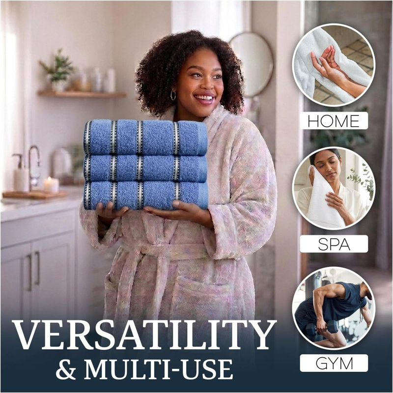 Luxury Cotton Striped Bathroom Towels, Super Soft , Highly Absorbent & Quick Dry – Includes Hand Towels & Bath Sheets, Blue