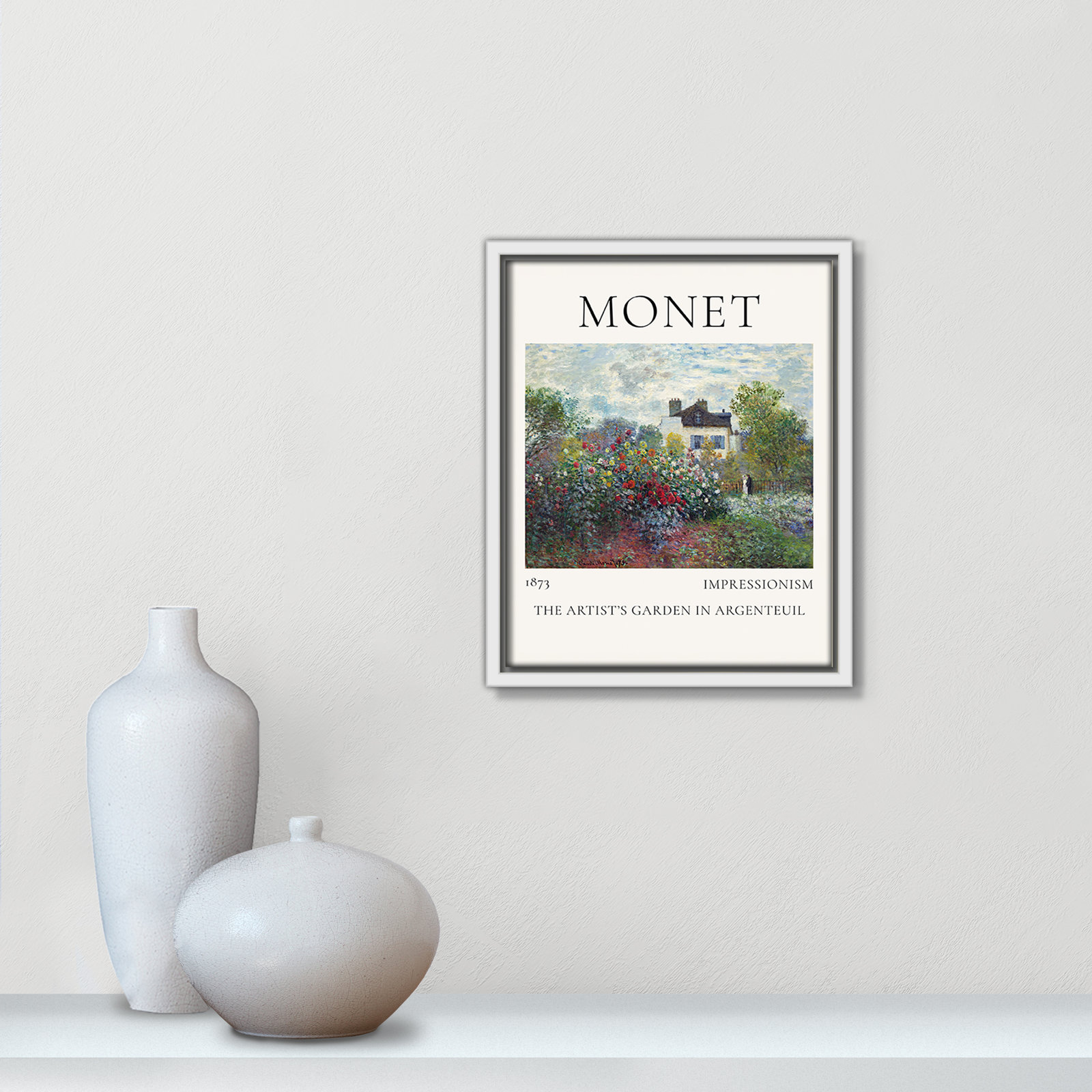 Artists Garden in Argenteuil Print by Claude Monet, Espresso Floater Frame, No, 15.5" H x 12.5" W x 2" D