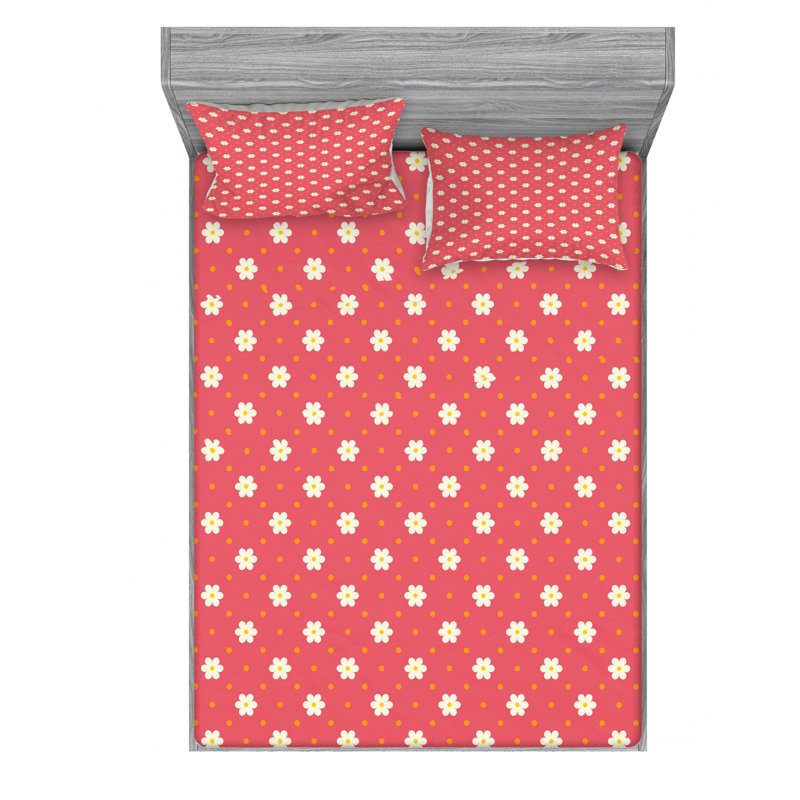 Microfiber Floral Sheet Set, Full/Double Sheet Set with Fitted Sheet
