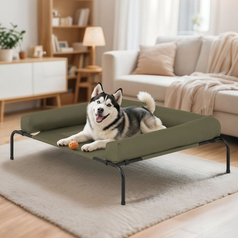 Lit pour chien surélevé avec coussins Cooler, Grand (l 48 po x P 35 po x H 9 po), Vert foncé