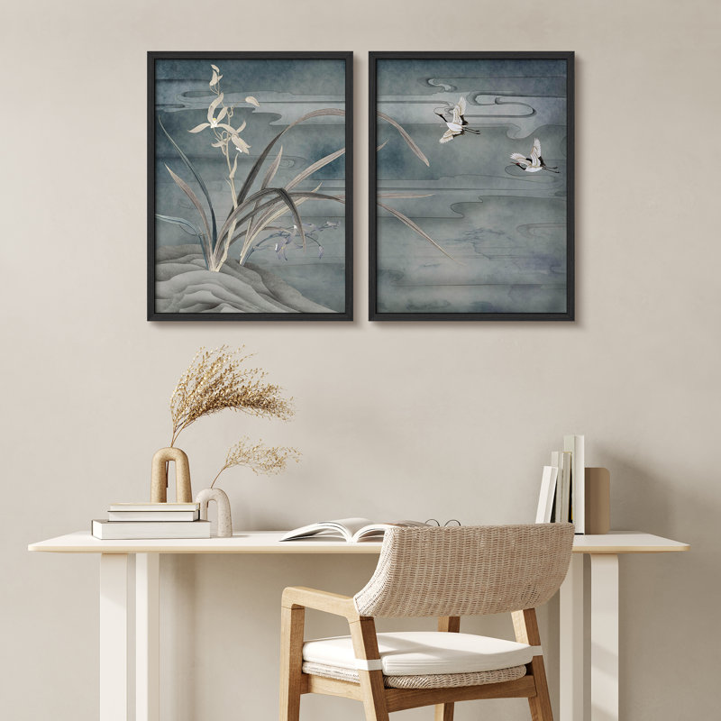 Iris, fleur et grue, œuvre d'art moderne, impressions encadrées, affiches, petit art mural, Naturel, H 14 po x l 11 po