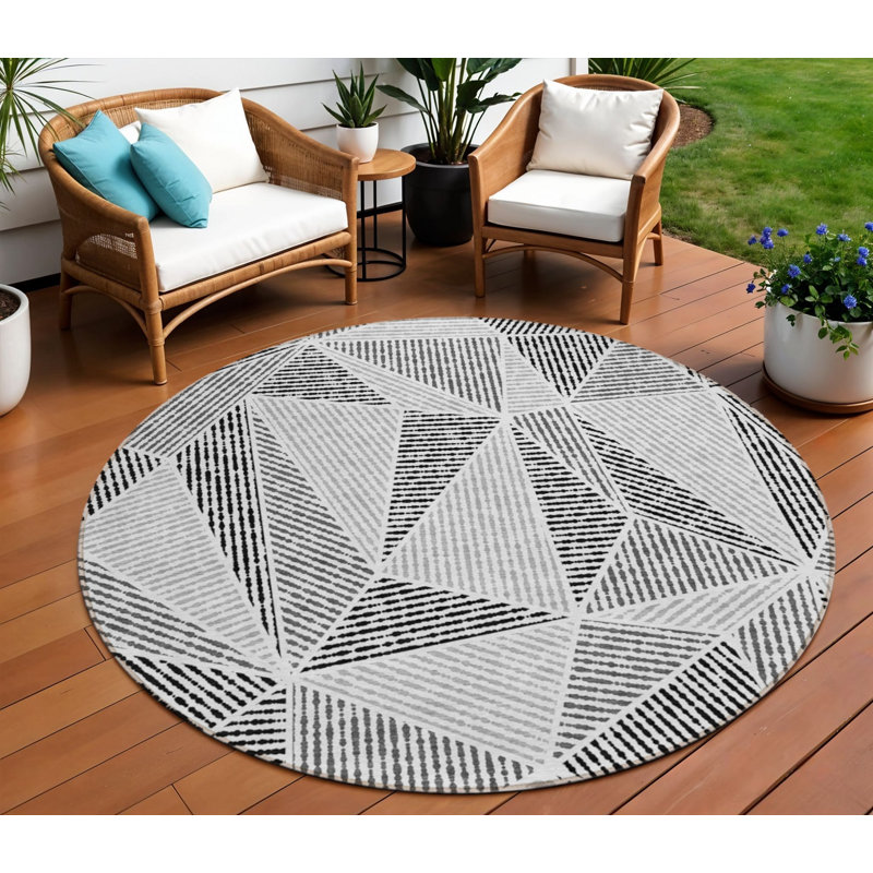 Tapis d'intérieur rond lavable gris anthracite 8 pi