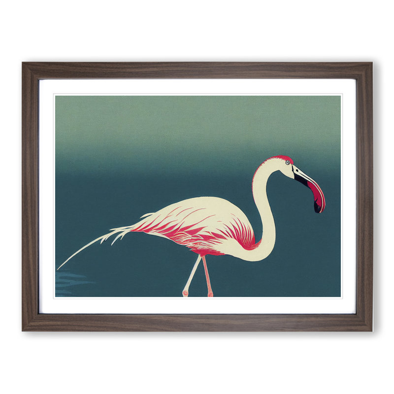 Gorgeous Flamingo 1 Piece Single Picture Frame Wall Art, 25cm H x 34cm W x 2cm D, Walnut Framed