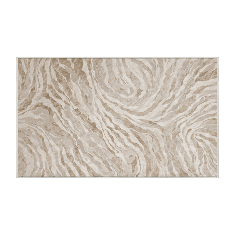 Machine Washable Beige Area Rug, Rectangle 7' x 9'