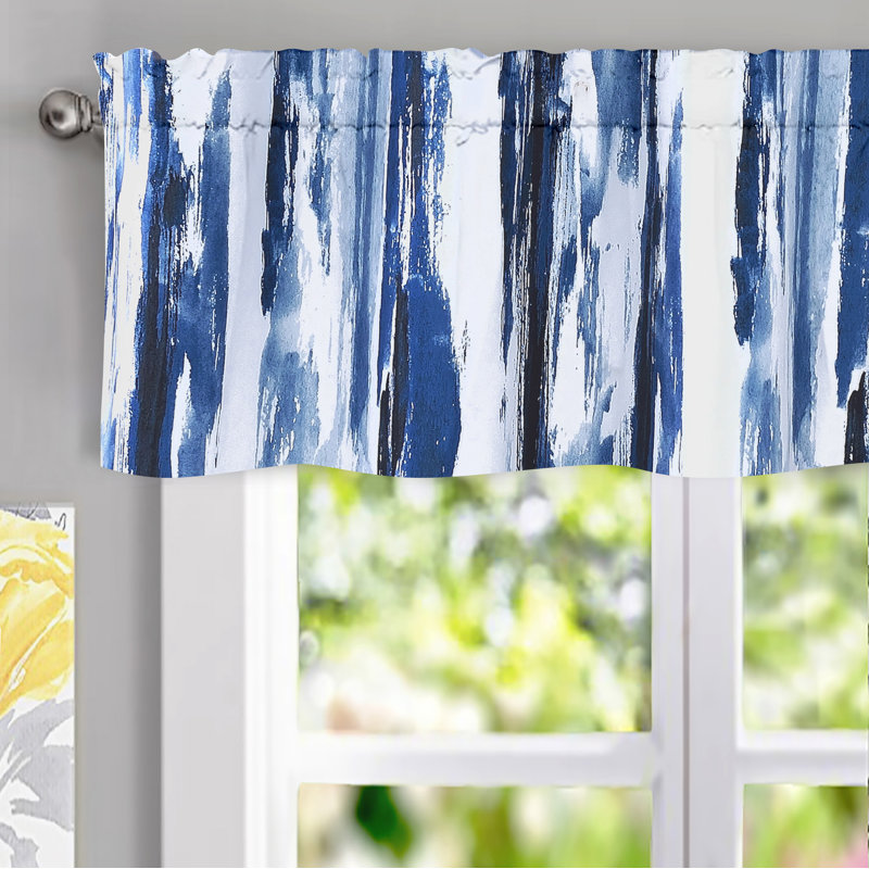 Cassville Abstract Paint Brush Watercolor Lined Thermal Insulated Blackout Window Curtain Valance Rod Pocket  Ink Stripe Pattern 2 Layers