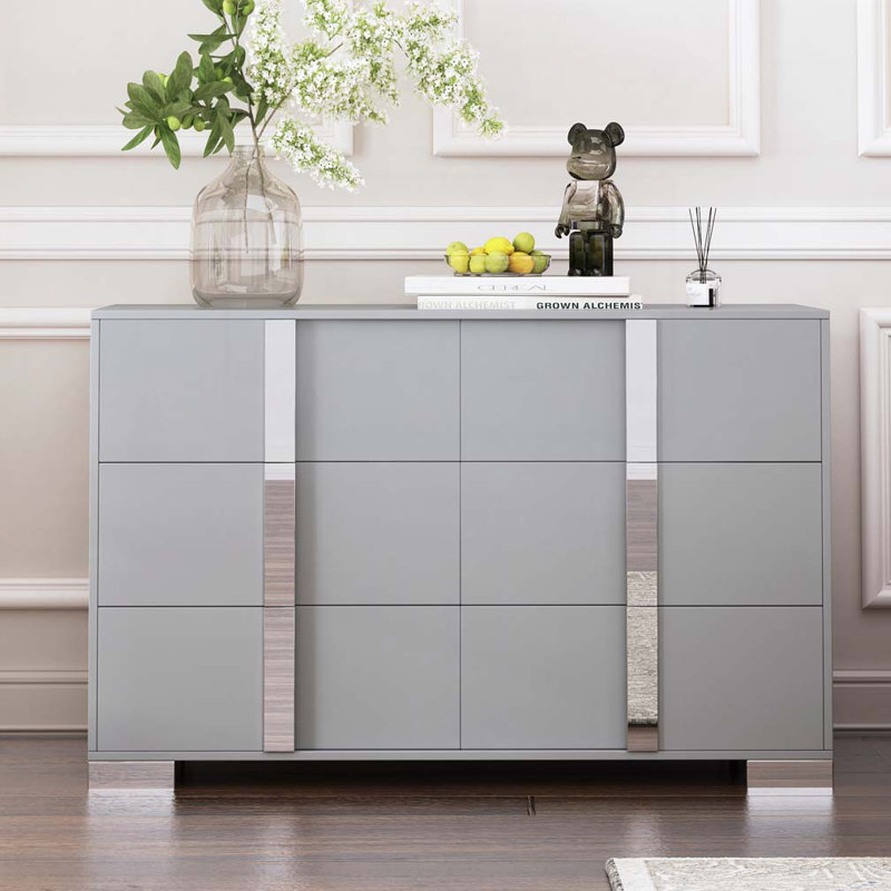 Commode 6 tiroirs avec commode, Gris