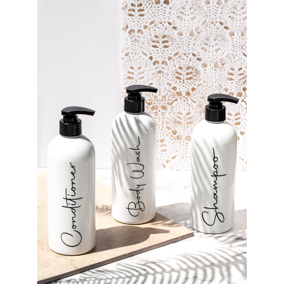 Modern Refillable Shampoo and Conditioner Bottles | 16 Fl oz. | Set of 3