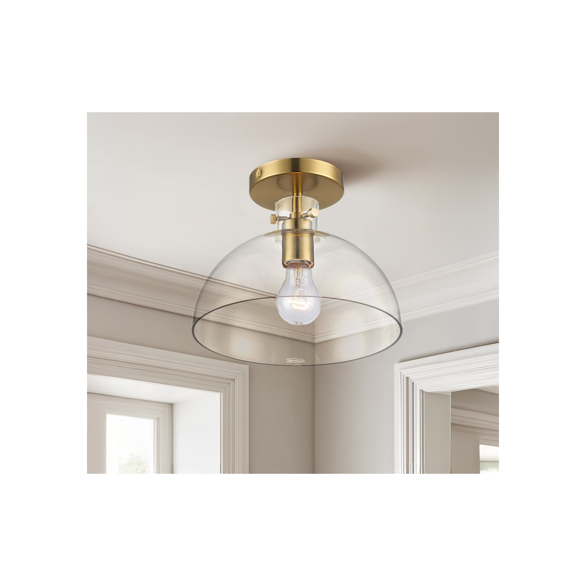 Martins Single Light Glass Semi Flush Mount, Antique Gold