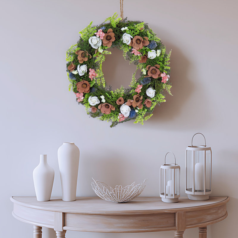 Couronne de printemps à motif floral 18 po The Holiday Aisle®
