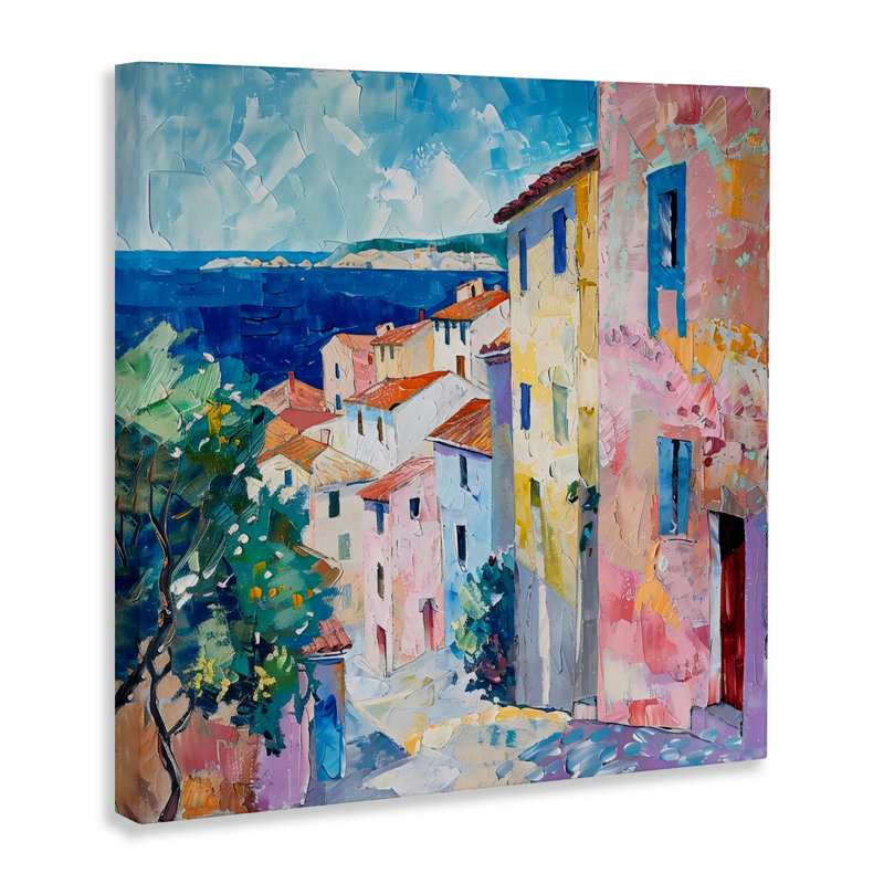 Toile de la ville méditerranéenne côtière, conception par LSR Creative Studio, H 17 po x l 17 po