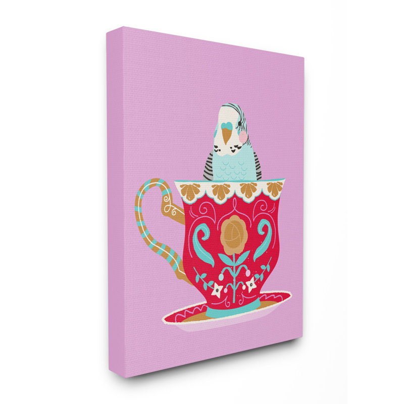Art sur toile tasse à thé oiseau Favela, H 40 po x l 30 po x P 1,5 po