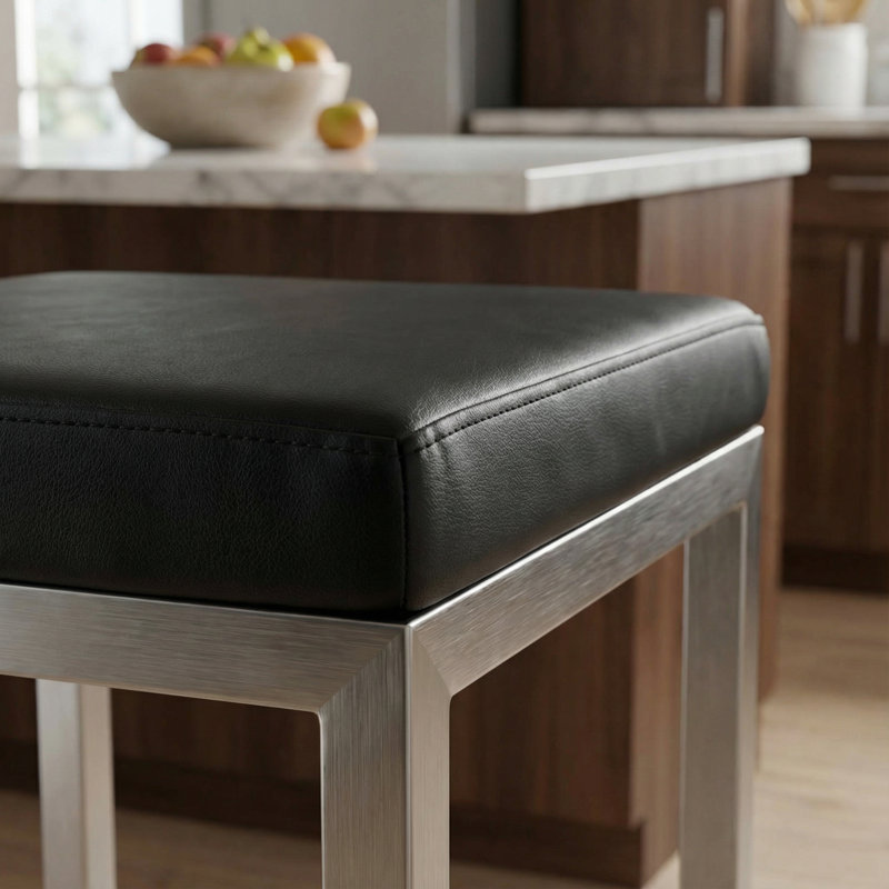 Rumesa Upholstered Counter Stool with Metal Frame, Silver